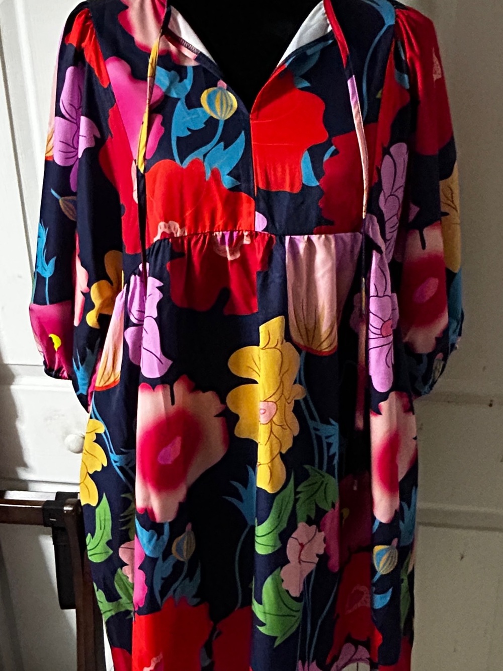Vibrant Floral Maxi Dress in Navy with Bright Blooms